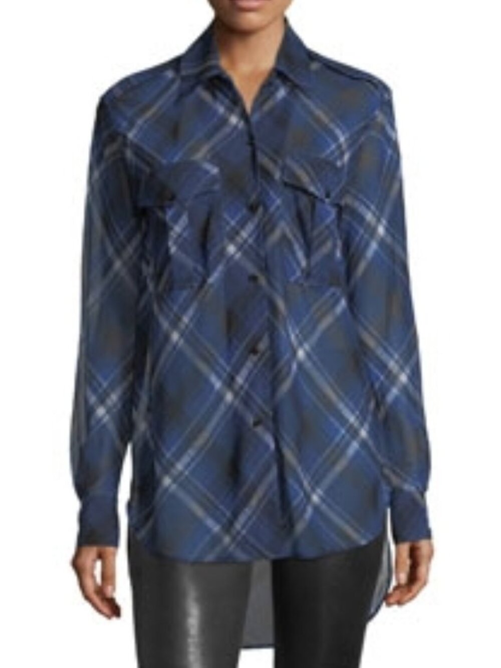 Rag & Bone Mason Blue Plaid Silkblend Blouse Size Xs Nwt